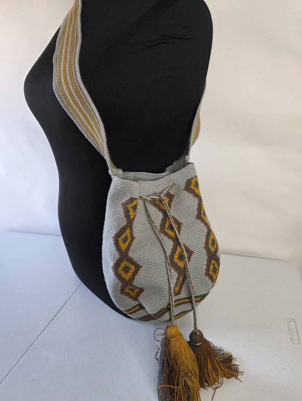 Wayuu Woven Drawstring Crossbody Shoulder Bag with Tassels Large Boho‎ Festival